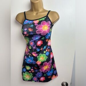 Club Exx X Dolls Kill Black Neon Floral Butterflies Sonic Bloom Dress NWT XXS/XS